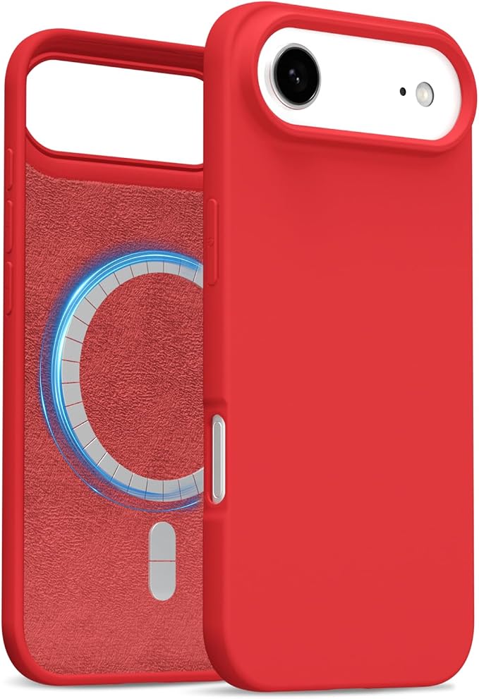 for iPhone 17 Air Case Silicone Compatible with Magsafe Case, Ultra Slim Thin Magnetic Phone Cases Mag Safe, Cute Soft Rubber Gel TPU Matte Plain Wireless Charging Cover for Women, Red