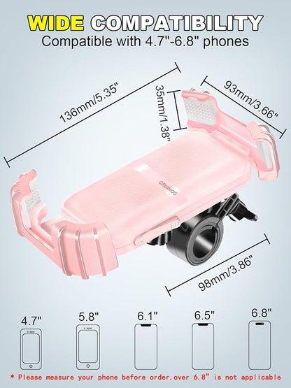 Bicycle Phone Holder,Motorcycle Handlebar Phone Mount,1S Quick Lock Release,360°Rotation Silicone Wrapped Phone Clamp Stand for E-bike,Scooter ATV Strollers Bike Phone Clip,for 4.7- 6.8"Phones