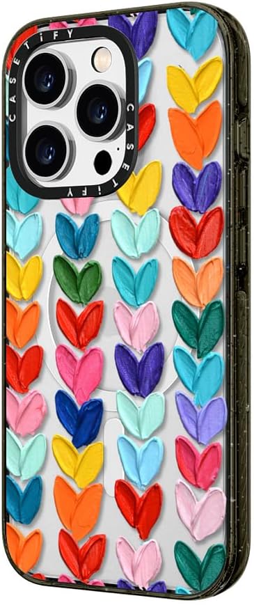 CASETiFY Impact iPhone 14 Pro Case [4X Military Grade Drop Tested / 8.2ft Drop Protection/Compatible with Magsafe] - Polka Daub Hearts - Glossy Black