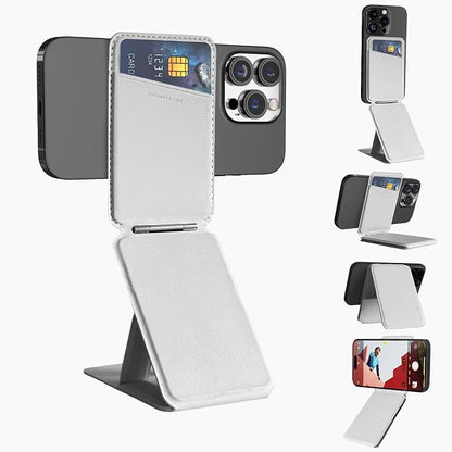 3-in-1 Magnetic Phone Tripod Stand& Selfie Stick for iPhone17 pro max, Compatible with MagSafe, Multi-Angle, Portable, NFC Card Holder/RFID Blocking, Magnetic Ring for Samsung(Light Gray)
