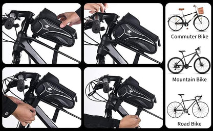 WOLFILIST Bike Bag - Waterproof Bike Frame Bag with Sun-Visor Rain Cover, Bike Phone Holder with TPU Sensitive Touch Screen, Handlebar Bag Bicycle Accessories, Large Capacity Suitable Phone Under 7"