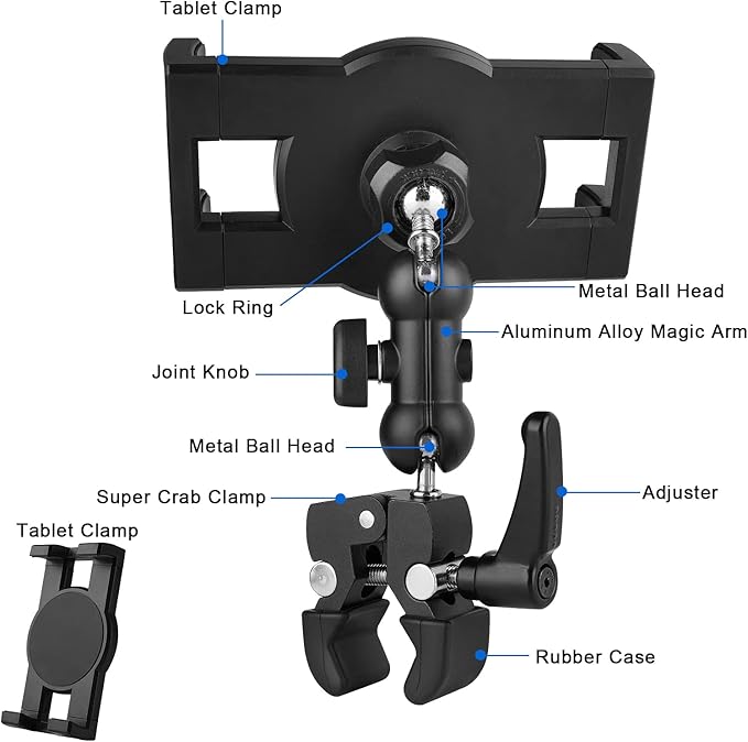 Tablet Holder for Treadmill/Spin Bike/Stroller/Wheelchair/Golf Cart/Poles/Music Stand/Stationary Bike,360°Adjustable iPad Mount,Compatible with 7~12.9" iPad/Nexus/Fire HD/e-Book/LG G/Switch
