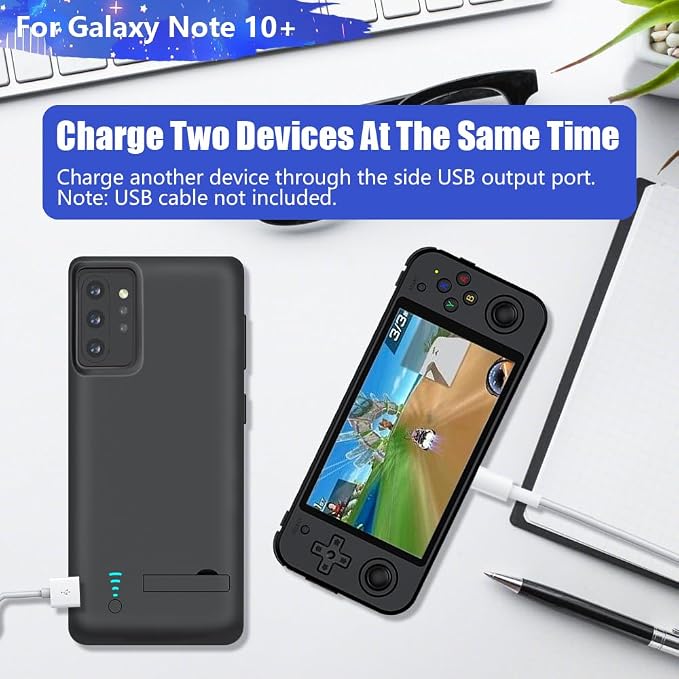 Battery Case for Samsung Galaxy Note 10+ Plus 5G, 6000mAh Rechargeable Extended Battery Charging Charger Case, Add 100% Extra Juice Black