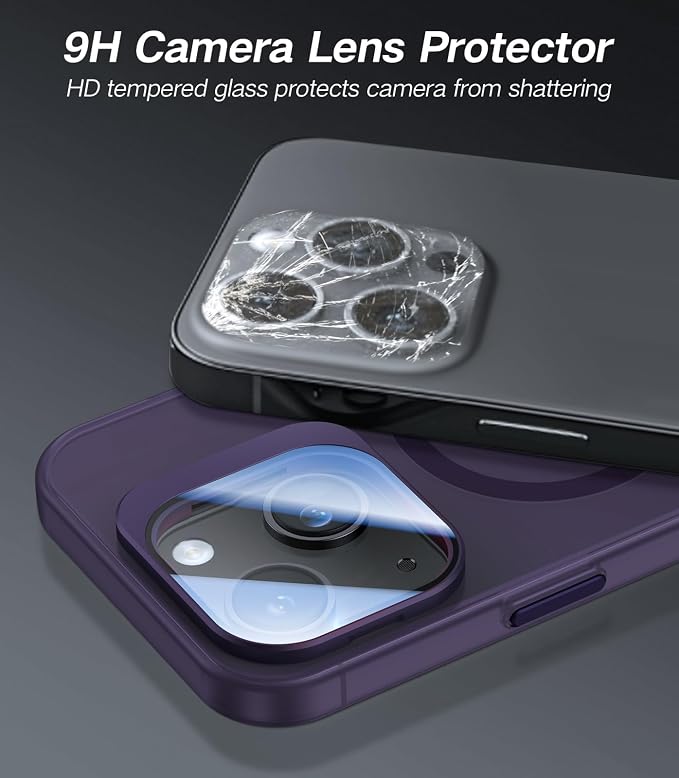 for iPhone 15 Case with Camera Cover Stand [Built-in 9H Camera Lens Protector][Fit for Magsafe] Military Grade Shockproof Translucent Matte Magnetic Phone Case 6.1", Purple