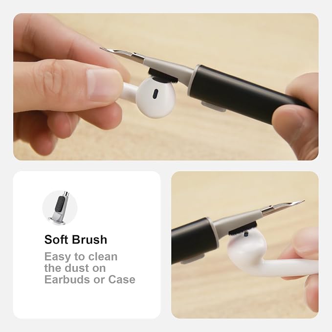 Cleaner Kit for Airpods Pro 1 2 3 Multi-Function Cleaning Pen with Soft Brush Flocking Sponge for Bluetooth Earphones Case Cleaning Tools Black