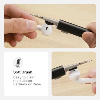 Cleaner Kit for Airpods Pro 1 2 3 Multi-Function Cleaning Pen with Soft Brush Flocking Sponge for Bluetooth Earphones Case Cleaning Tools Black