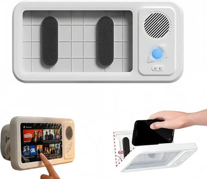 Bluetooth Shower Phone Holder with Speaker, Upgraded Water Proof Phone Holder for Shower,Adjustable Waterproof Box Speaker,Hands-Free Music&Video,360° Rotation,Fixed Mount for Bathroom (1, Standard)
