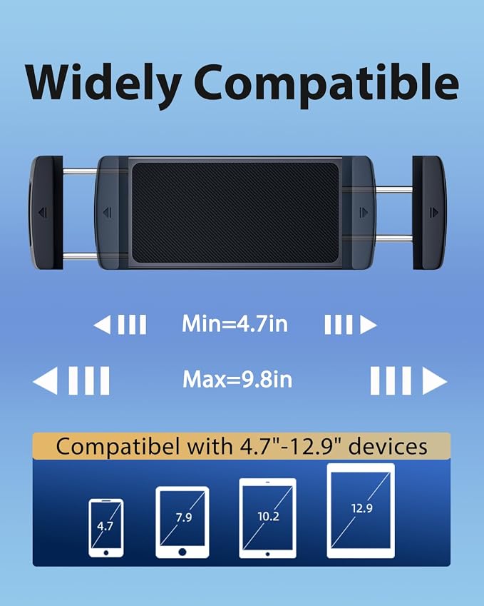 Long Arm Car Phone Mount for Samsung Galaxy Z Fold 7 6 5 4 3 Accessories Tablet Holder for Air Vent Handsfree, 360° Rotatable Fit for iPad mini 6 Pro iPad Air Pixel and More 4-12.9" Device