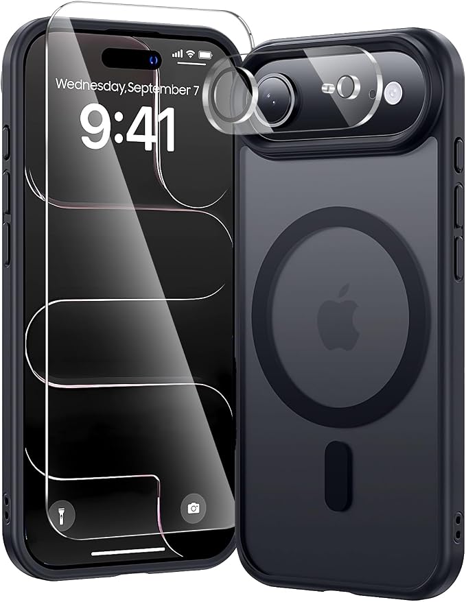 3 in 1 for iPhone Air Case Matte Black,Fits MagSafe, Screen Protector*1 Camera Lens Protector*1,Matte Skin Feeling Back, Cover Military-Grade Protection
