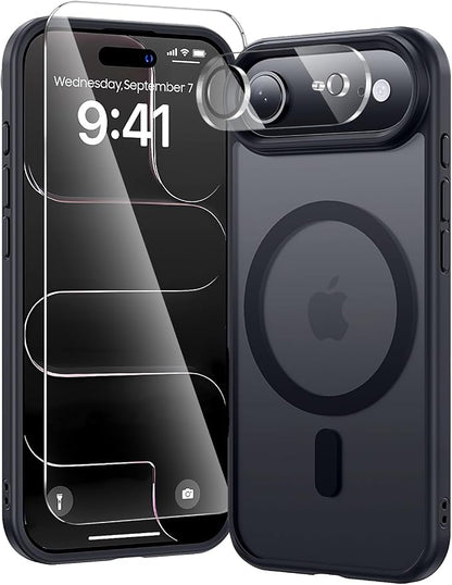 3 in 1 for iPhone Air Case Matte Black,Fits MagSafe, Screen Protector*1 Camera Lens Protector*1,Matte Skin Feeling Back, Cover Military-Grade Protection
