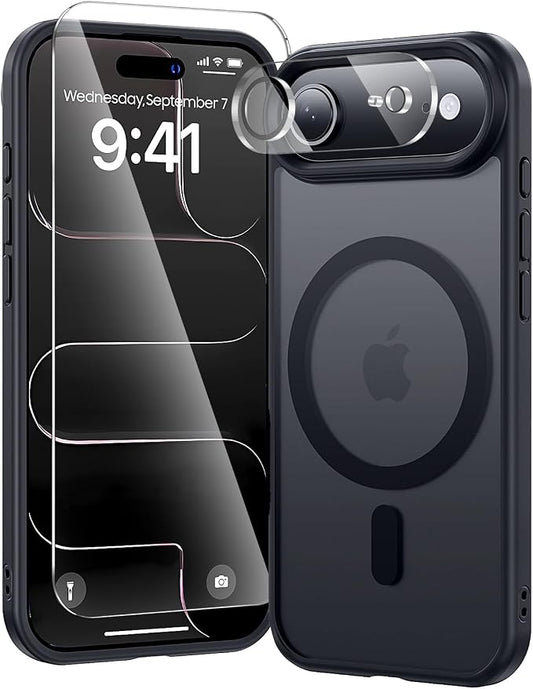 3 in 1 for iPhone Air Case Matte Black,Fits MagSafe, Screen Protector*1 Camera Lens Protector*1,Matte Skin Feeling Back, Cover Military-Grade Protection