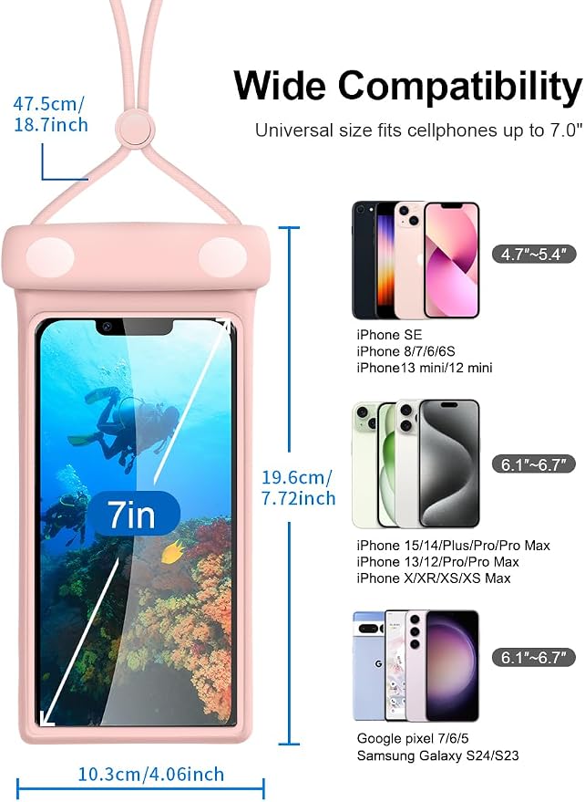 wellhouse 3D Waterproof Phone Pouch with Lanyard,Premium TPU100FT Deep Waterproof Phone Case for iPhone 17 16 15 14 13 12 Pro Max XS Samsung,Snorkeling, Surfing, Kayaking,Skiing,Hot Springs