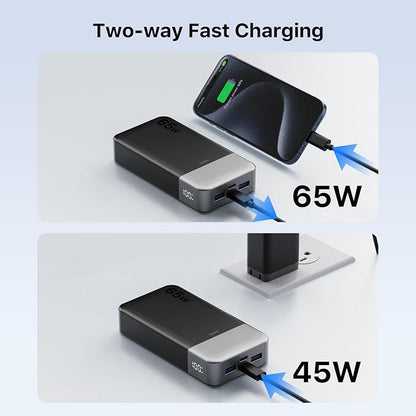 Portable Charger 65W Power Bank 20000mAh Compact USB C Laptop Power Bank Fast Charging Battery Pack for Laptop MacBook Dell XPS iPad Tablet Steam Deck iPhone 17/16/15/14 Series Samsung and More