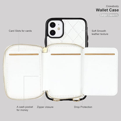 Bocasal Crossbody Wallet Case for iPhone 11, RFID Blocking PU Leather Zipper Handbag Purse Flip Cover, Kickstand Folio Case with Card Slots Holder Wrist Strap Lanyard 6.1 Inch (White)