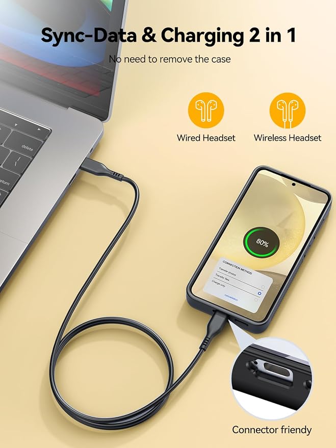 Mavulo Battery Case for Samsung Galaxy S24 6.2", 8000mAh Portable Charger with LED Display, Qi Wireless Charging, 20W USB-C Fast Charging, Sync Data & Wired Audio Supported – Black