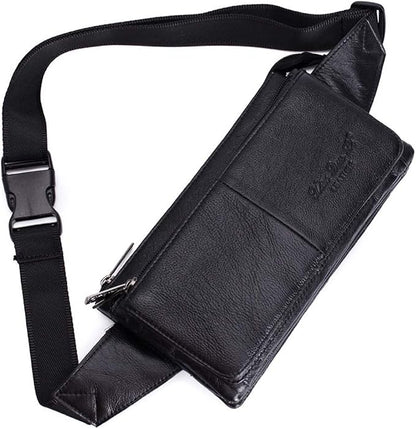 Hebetag Leather Fanny Pack Waist Pouch for Men Women Outdoor Travel Sports Hunting Hiking Camping Casual Hip Bum Belt Cell Phone Purse Wallet Pouch, Black