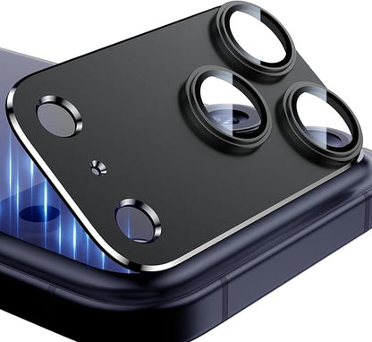 Esanik Upgrade 2 Pack for iPhone 17 Pro Max Camera Lens Protector, Aluminum Alloy Metal matte Case Tempered Glass Camera Screen Cover, Scratch Resistant Case Friendly (Black)