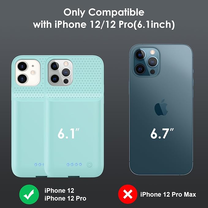 Battery Case for iPhone 12/12 Pro,[2025 Upgraded] 10800mAh Ultra-Slim Portable Extended Charger Case Cover for iPhone 12/12 Pro Charging Case (6.1 Inch)-Green