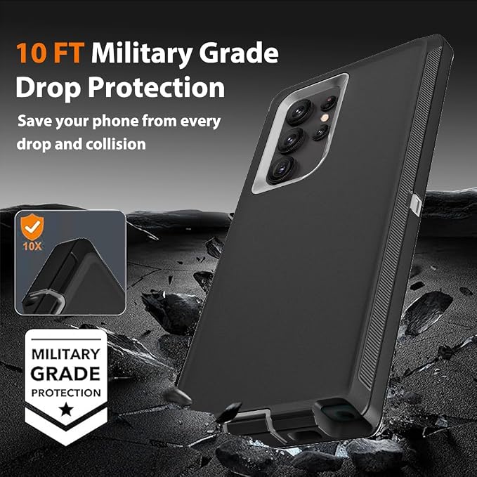 for Samsung Galaxy S22 Ultra Case with 2Pcs Self Healing Flexible TPU Screen Protector & Camera Lens Protector, 3 in 1 Heavy Duty Shockproof/Drop Proof/Dust Proof Case (Black/Grey)