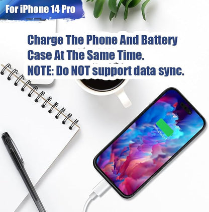 Battery Case for iPhone 14 Pro, 5000mAh Rechargeable Extended Battery Charging Charger Case, Add 100% Extra Juice (6.1 Inches) Black