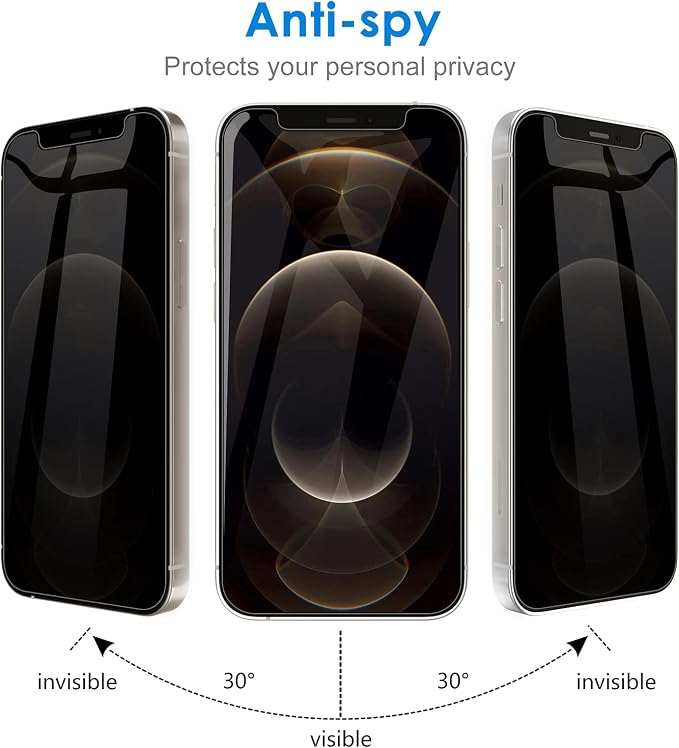 JETech Privacy Screen Protector for iPhone 12 Pro Max 6.7-Inch with Camera Lens Protector, Anti Spy Tempered Glass Film, 2-Pack Each