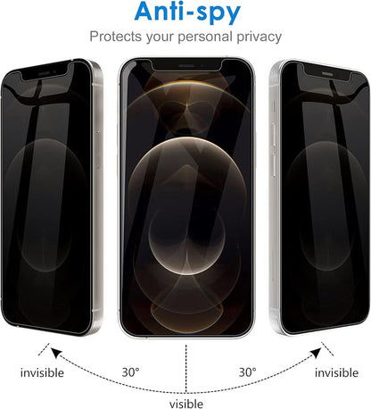 JETech Privacy Screen Protector for iPhone 12 Pro Max 6.7-Inch with Camera Lens Protector, Anti Spy Tempered Glass Film, 2-Pack Each