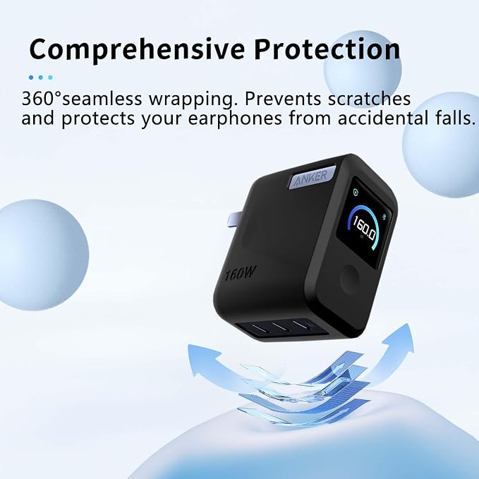 NOUKAJU Case for Anker Prime Charger 160W, Silicone Protective Cover with 2pack Screen Protector,Drop-Proof,Scratch-Proof,Shock-Proof,Dust-Proof,Screen Protector for Anker 160W Charger(Black)
