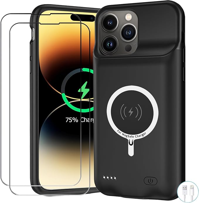 Battery Case for iPhone 14 Pro, Upgraded 10000mAh Battery Pack Rechargeable Charger Case with Carplay Wireless Charging Compatible for iPhone 14 Pro (6.1 inch) External Battery Charging Cover(Black)