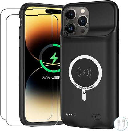 Battery Case for iPhone 14 Pro, Upgraded 10000mAh Battery Pack Rechargeable Charger Case with Carplay Wireless Charging Compatible for iPhone 14 Pro (6.1 inch) External Battery Charging Cover(Black)