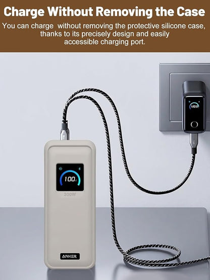 Silicone Protective Case Compatible with Anker Prime Power Bank 26,250mAh 300W, Shockproof Cover with LCD Display Visible, Anti-Lost Strap, Precision Cutouts for 3-Port Charger (Grey)
