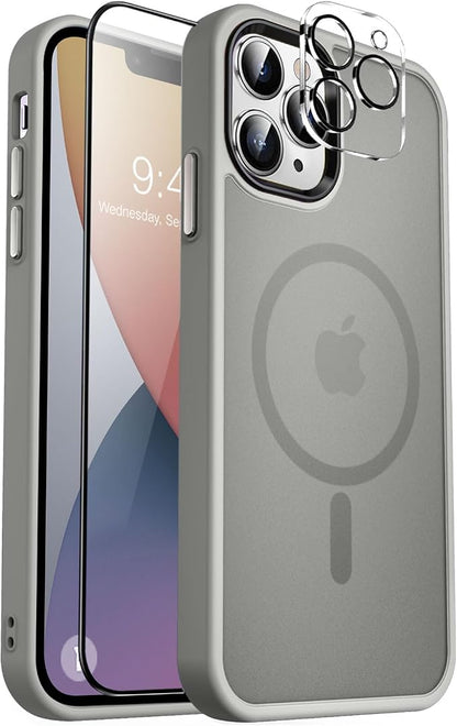 MOCCA Strong Magnetic for iPhone 13 Pro Max Case,[Compatible with Magsafe][Glass Screen Protector+Camera Lens Protector] Slim Thin Shockproof Cover Phone Case for iPhone 13 Pro Max 6.7",Titanium Gray
