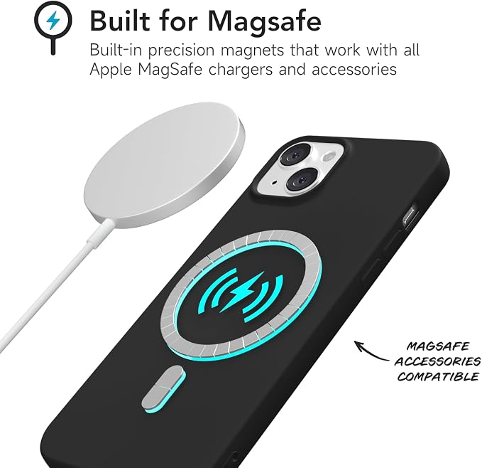for iPhone 13 Mini/ 12 Mini Case Silicone Compatible with Magsafe Case, Ultra Slim Thin Magnetic Phone Cases Mag Safe, Cute Soft Rubber Gel TPU Matte Wireless Charging Cover for Women, Black