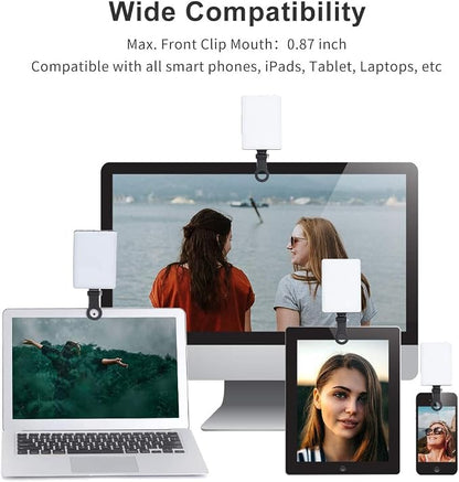 Newmowa 60 LED High Power Rechargeable Clip Fill Video Conference Light with Front & Back Clip, Adjusted 3 Light Modes for Phone, iPhone, Android, iPad, Laptop, for Makeup, TikTok, Selfie, Vlog