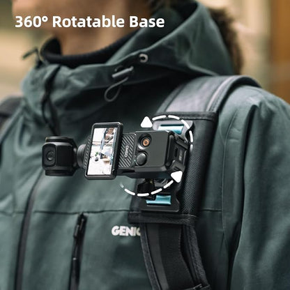 Osmo Pocket 3 Backpack Strap Mount with Extended Border, 360° Rotatable Backpack Bag Belt Shoulder Strap Mount Compatible with DJI Osmo Pocket 3 and More Action Cameras (B-P3)