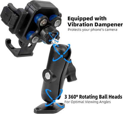 Phone Mount Holder with Vibration Dampener for Boat Truck Car [Camera Friendly] [1s Lock & Release] [Aluminum AMPS Diamond Base & Medium Arm], Fits 4.7-7.2" Cell Phones
