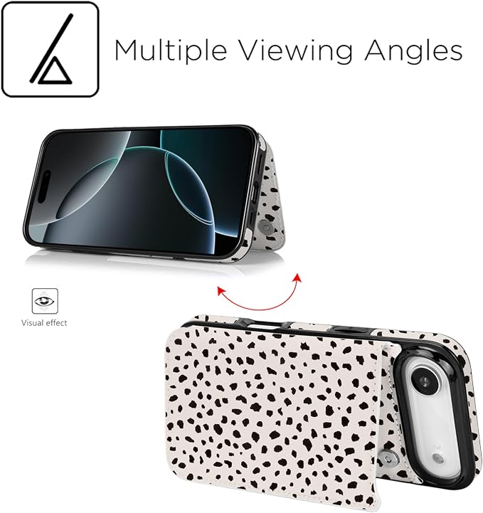 uCOLOR for iPhone 17 Air Wallet Case with Card Holder PU Leather RFID Blocking Design iPhone Air flip case for Women Men Magnetic Clasp Kickstand Design 6.5 inch (Almond Latte Polka Dot)