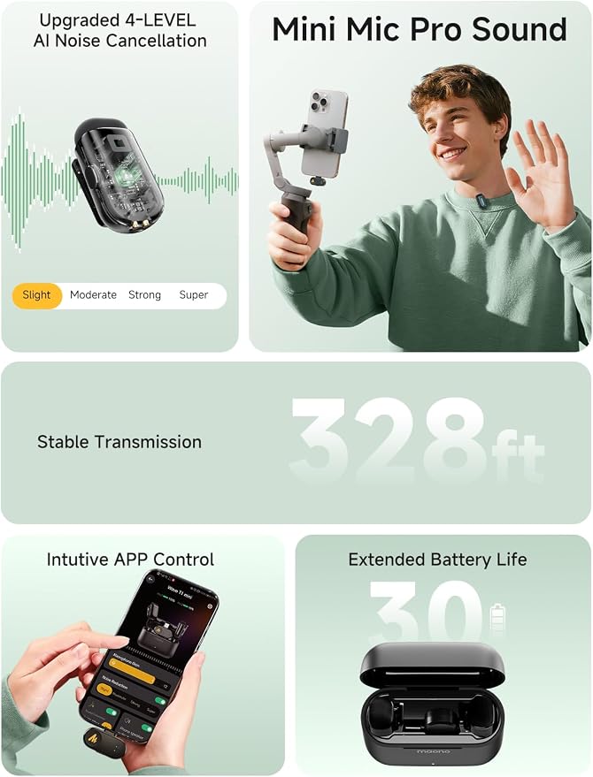 MAONO Wave T1 Mini Wireless Lavalier Microphone for iPhone iPad with MFi Certified Lightning Plug, Noise Cancellation, AI Voice Filter, 30H Used with Charging Case for Video Recording Vlog TikTok