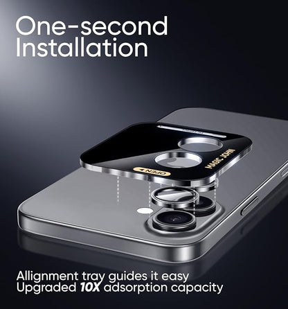 MAGIC JOHN for iPhone 16Plus/16 Camera Lens Protector [Alignment Kit&1:1 Invisible Perfect Fit] 9H Aerospace Tempered Glass Anti-Scratch Durable, Individual Cover Ring, Case Friendly, Set of 2, Sliver