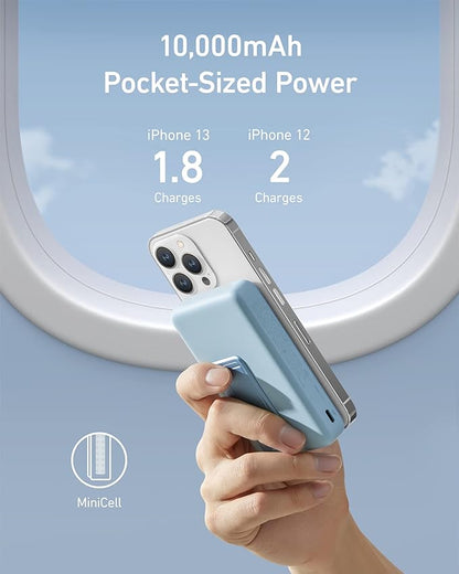 Anker 633 Magnetic Battery, 10,000mAh Wireless Portable Charger, 20W USB-C Power Bank with Stand, Magsafe-Compatible for iPhone 16/15/14 Series (Blue)