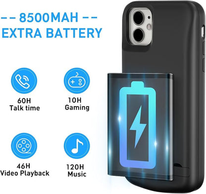 Battery Case for iPhone 11, Real 8500mAh Ultra-Slim Charging Case with Kickstand for Apple 11, Rechargeable Extended Backup Battery Charger Cover for 11-6.1 inch Black