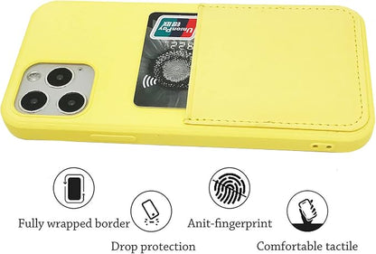 Ultra Slim Liquid Silicon Gel Case Compatible with iPhone 12,for iPhone 12 Pro 6.1 inch 2020 with Card Holder Sleeves Slot Anti-Scratch Shockproof Wallet Cover with Screen Protector(Yellow)