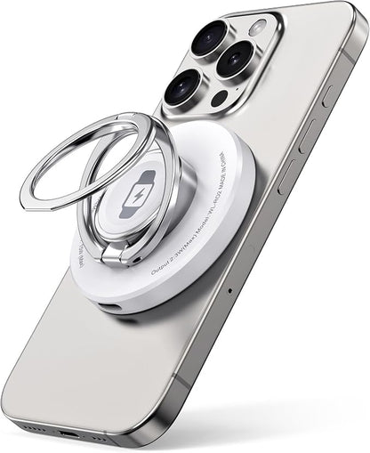 Double Phone Ring Magnetic Charging Holder | Wireless Charging Phone Ring Stand | 3-in-1 Charging Station for Apple Devices | Multi-Device Travel Charger for iPhone, AirPods & Apple Watch (white)