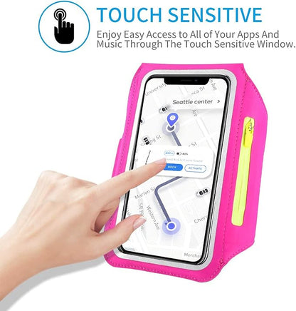 Running Armband with Earphone Bag Cell Phone Armband for iPhone 17 16 15 Pro 14 Plus 13 11 XR, Galaxy S24/S10 Water Resistant Sports Phone Holder Case & Zipper Slot Car Key Holder for 6.7 inch Phone