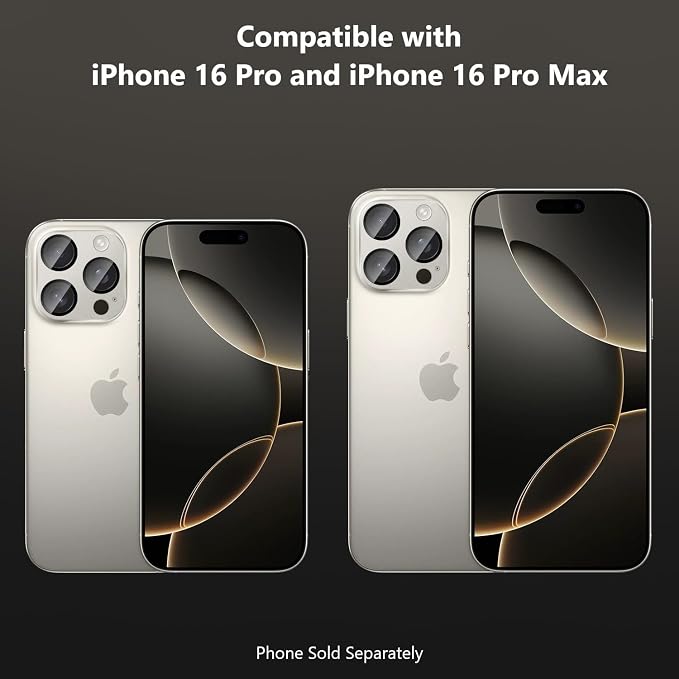 SAHARA Ultra-Strong Camera Lens Protector for iPhone 16 Pro / 16 Pro Max (2-Pack), Scratch-Resistant Tempered Glass, HD Clear, Anti-Fingerprint, Easy Install, Natural Titanium (ZD00163)