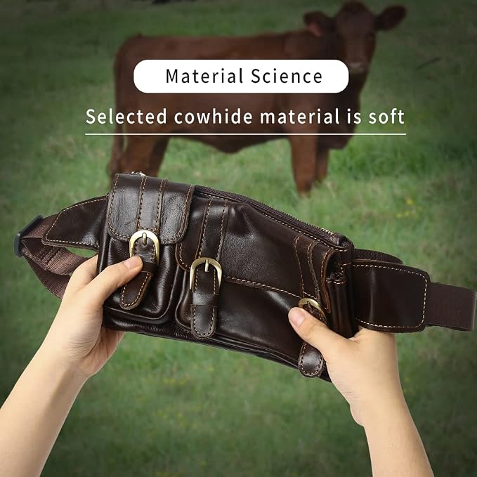 Vintage Leather Waist Bag Fanny Pack for Men Women Hip Bum Bag Belt Slim Cell Phone Purse Wallet Vintage Retro Crossbody Sling Pouch Brown