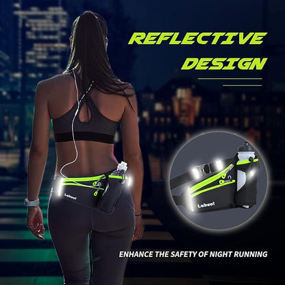 Running Belt, Waterproof Hydration Belt with Water Bottle Holder Hiking Walking Waist Pack Reflective Adjustable Fanny Pack Compatible for Phone Waistband Outdoor