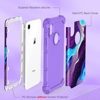Hocase for iPhone XR Case, Heavy Duty Shockproof Protection Soft Silicone Rubber+Hard Plastic Bumper Hybrid Dual Layer Protective Case for iPhone XR (6.1-inch Display) 2018 - Blue Purple Marble