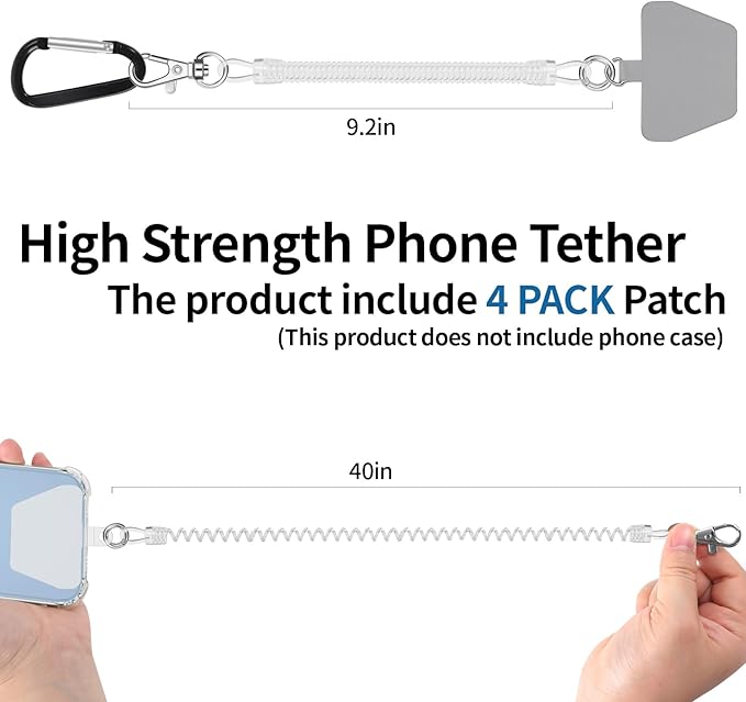 Doormoon Phone Lanyard Leash with 4 Patch, 2* Phone Tether, 4* Phone Tether Tab, 1* Carabiner for Climbing Outdoor Hiking Cycling Skiing Compatible for Smartphones Keys