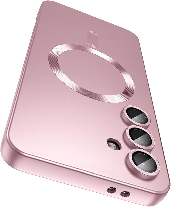 Magnetic for Samsung Galaxy S25 FE Case [Compatible with MagSafe][Built-in Camera Lens Protector] Slim Soft Silicone Bumper Shockproof Metallic Luster Phone Case, Rose Gold