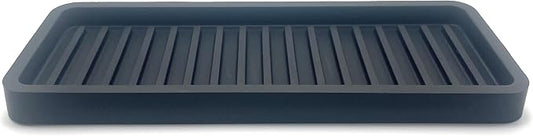 Happitasa Silicone Kitchen Sink Organizer Tray, Sponge Holder and Countertop Protector | Bathroom and Kitchen Soap Dish and Dispenser Tray (Black, 9"x3.5", 5.6 Ounces)
